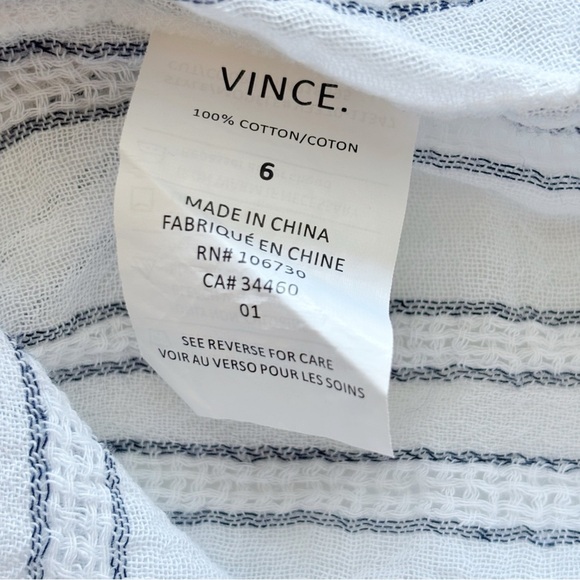 VINCE Lightweight Striped Cotton Button Down Shirt Sz 6 White Blue - Picture 8 of 10